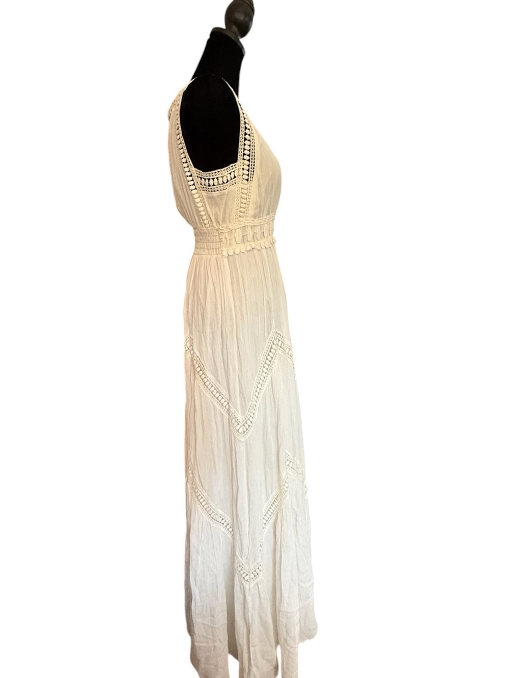 Max Studio White M Crochet Lace Maxi Dress Boho Bridal Mediterranean NWT - Picture 3 of 13